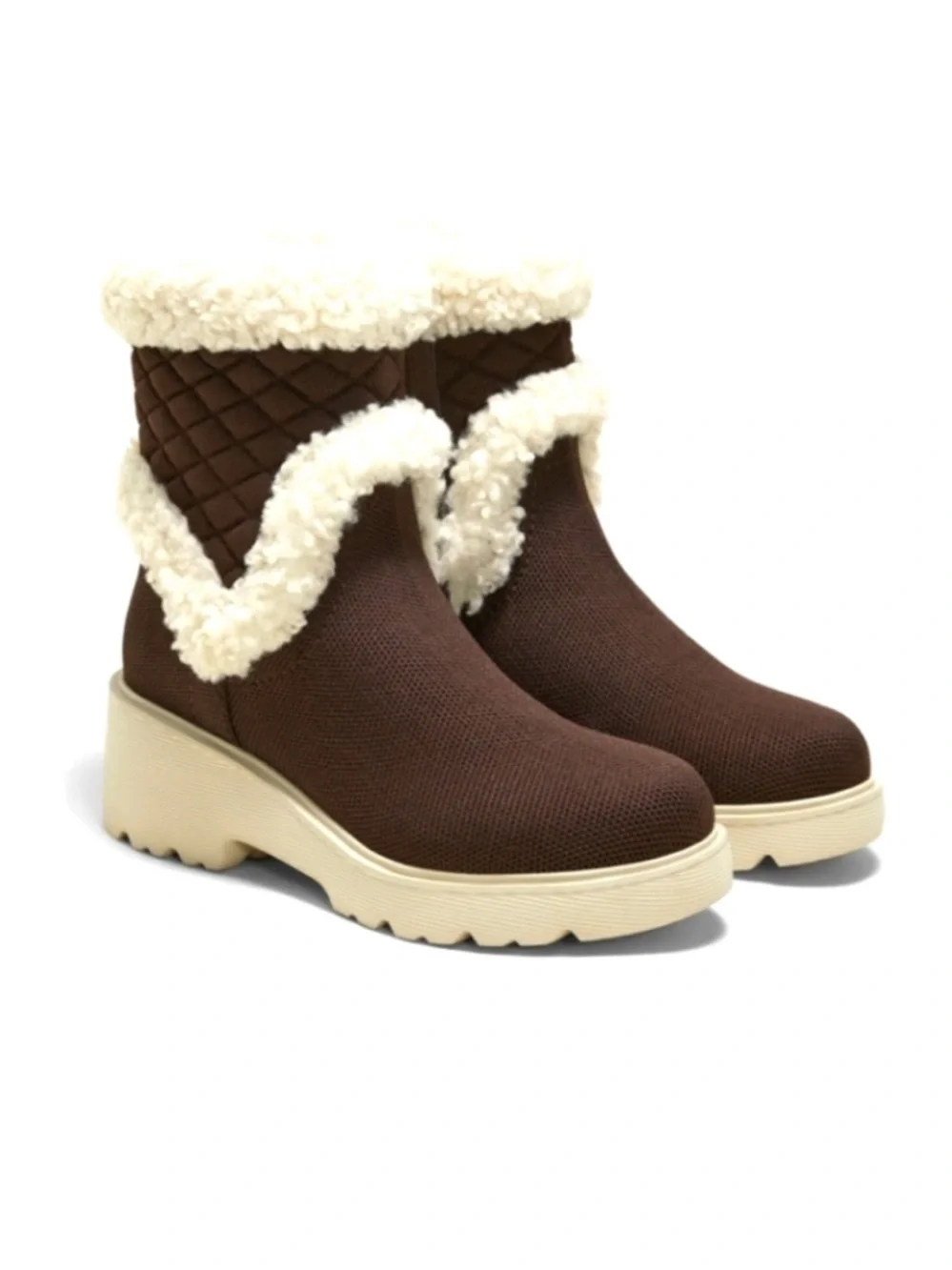 Vivaia Emilia Fluffy Round Toe Chunky Wedge Boots Chocolate Brown Size 40/ US‎ 9